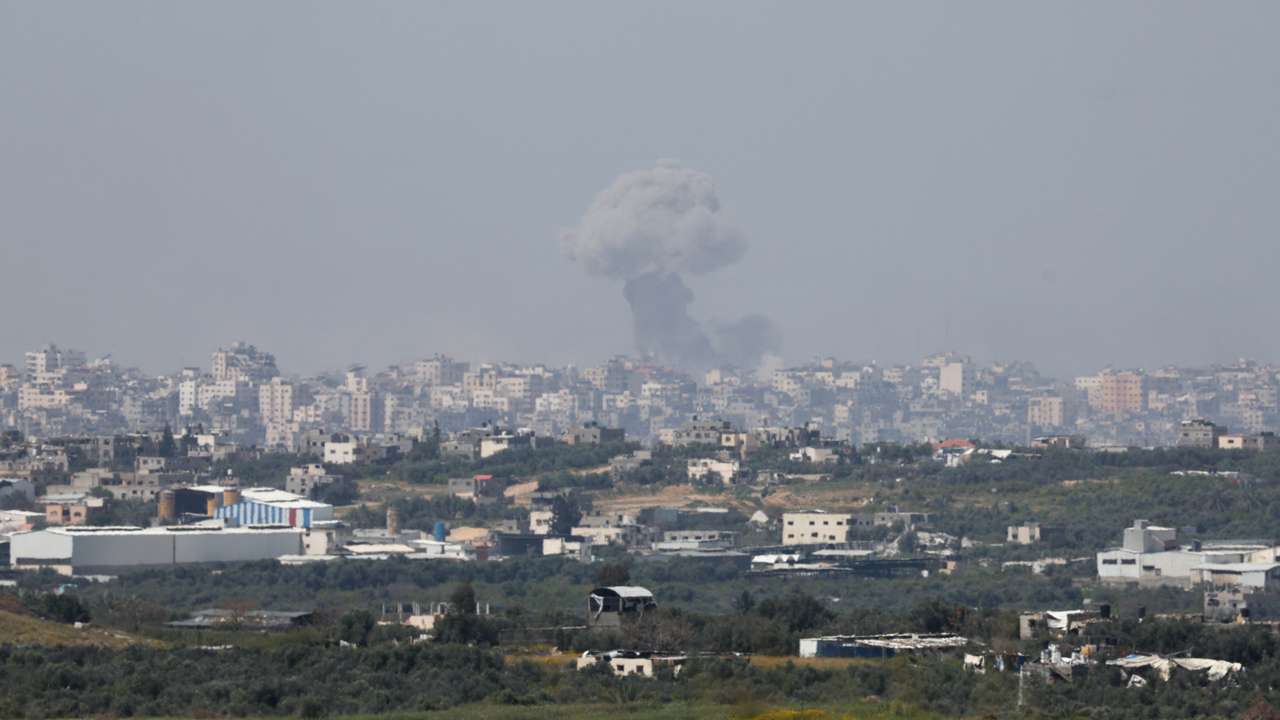 Smoke rises over Gaza following an explosion, as seen from Israel