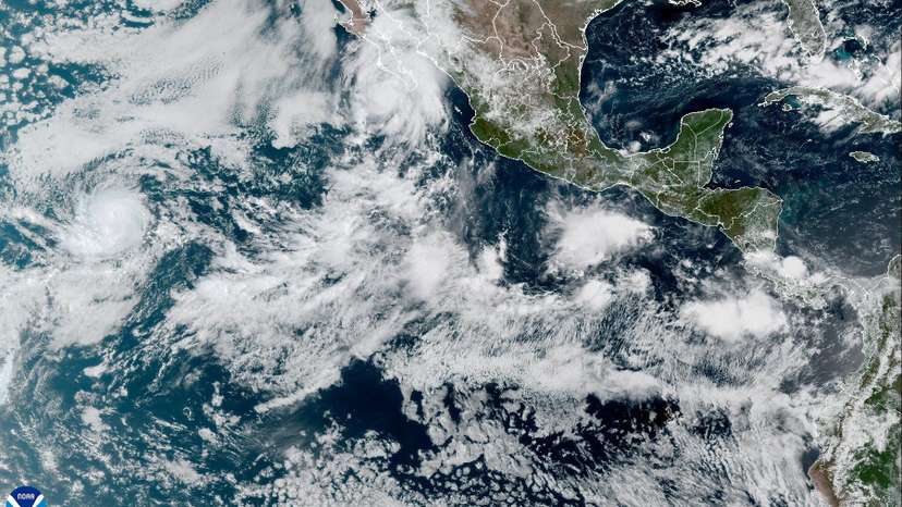 A satellite image shows Hurricane Lorena off the coast of Mexico near the Gulf of California