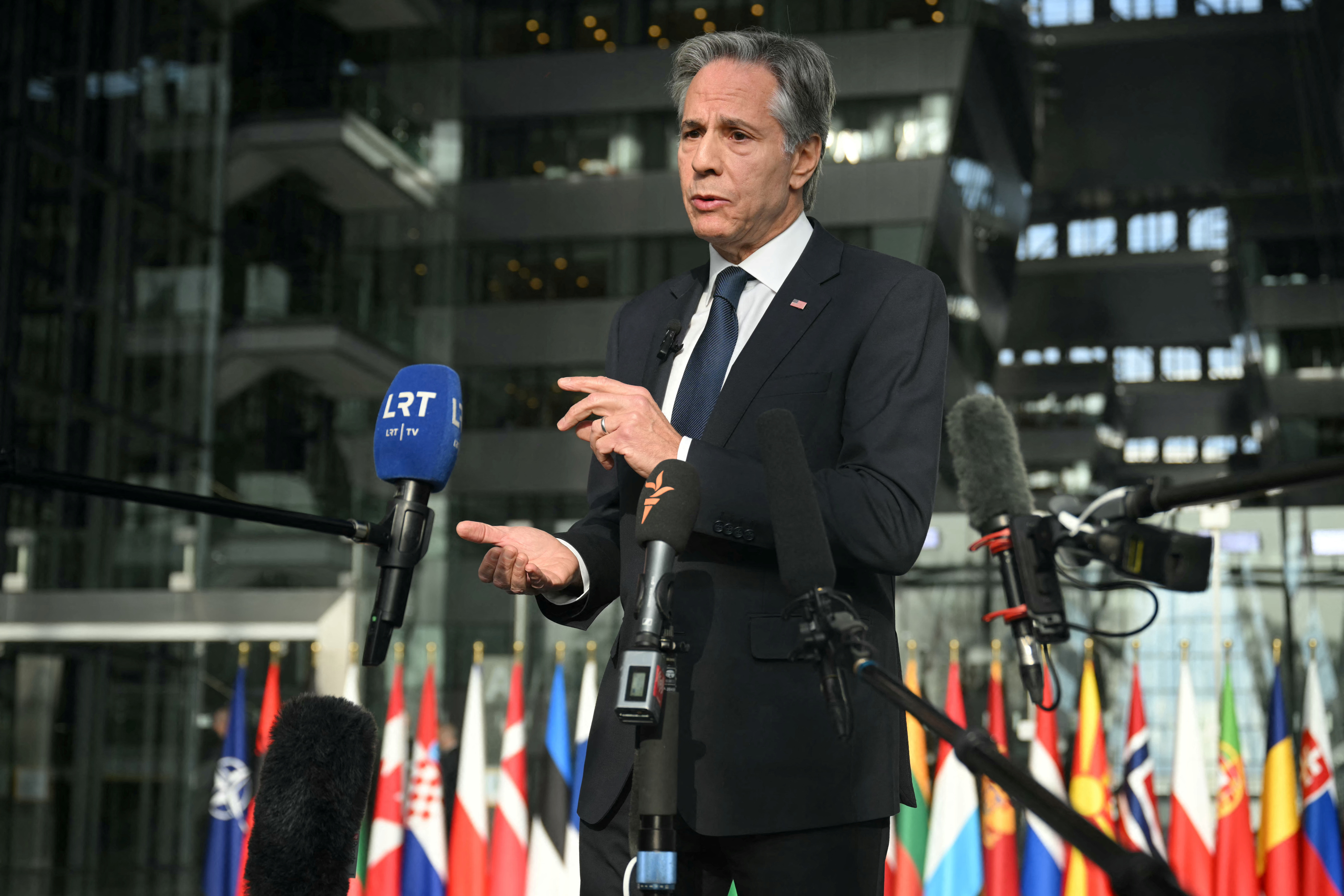Blinken attends a meeting at NATO's headquarters during his visit to Belgium