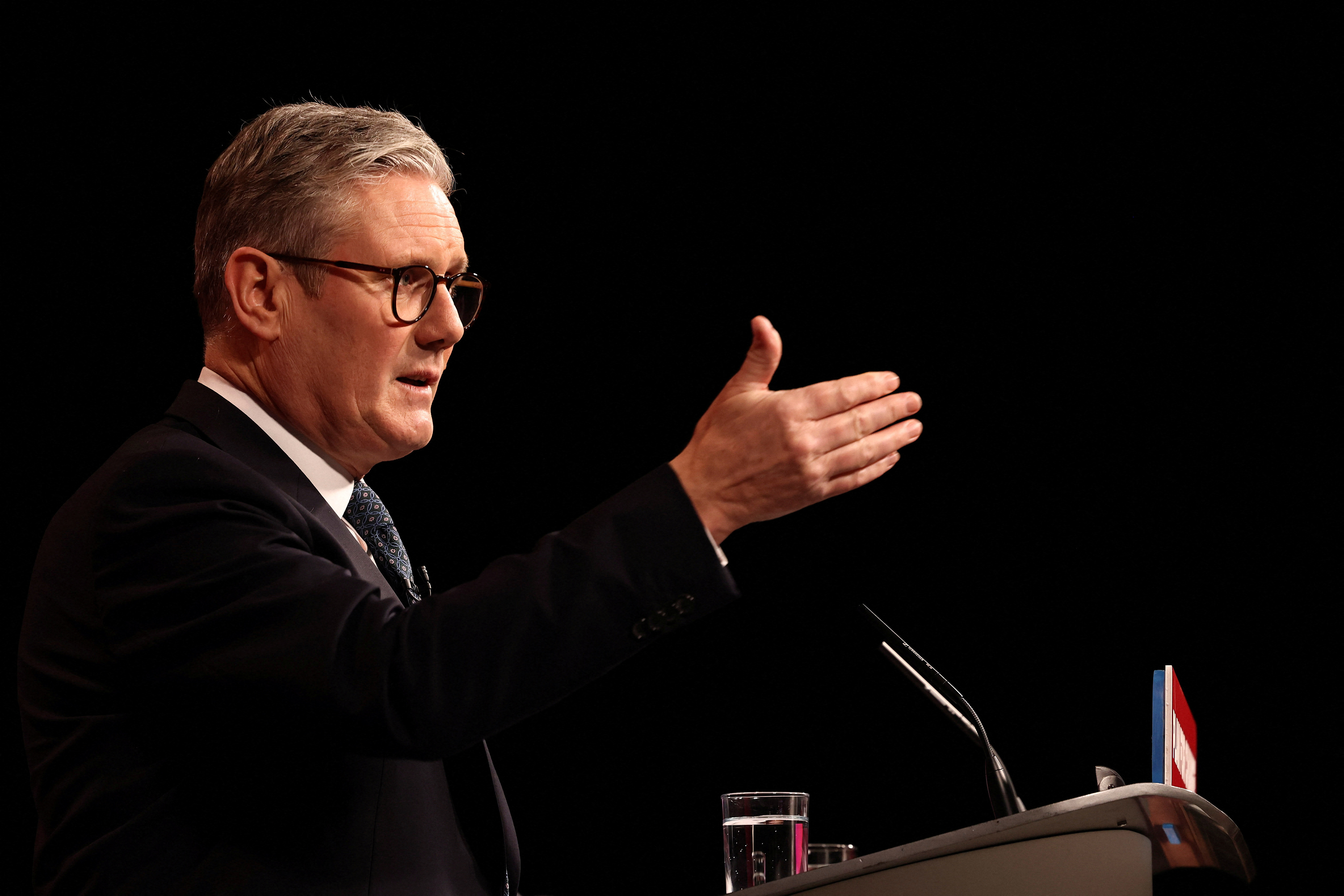 Britain's Prime Minister Keir Starmer delivers a speech, in Buckinghamshire
