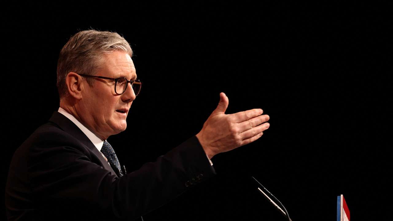 Britain's Prime Minister Keir Starmer delivers a speech, in Buckinghamshire