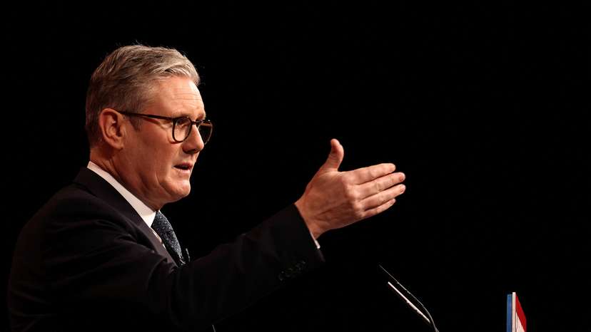 Britain's Prime Minister Keir Starmer delivers a speech, in Buckinghamshire