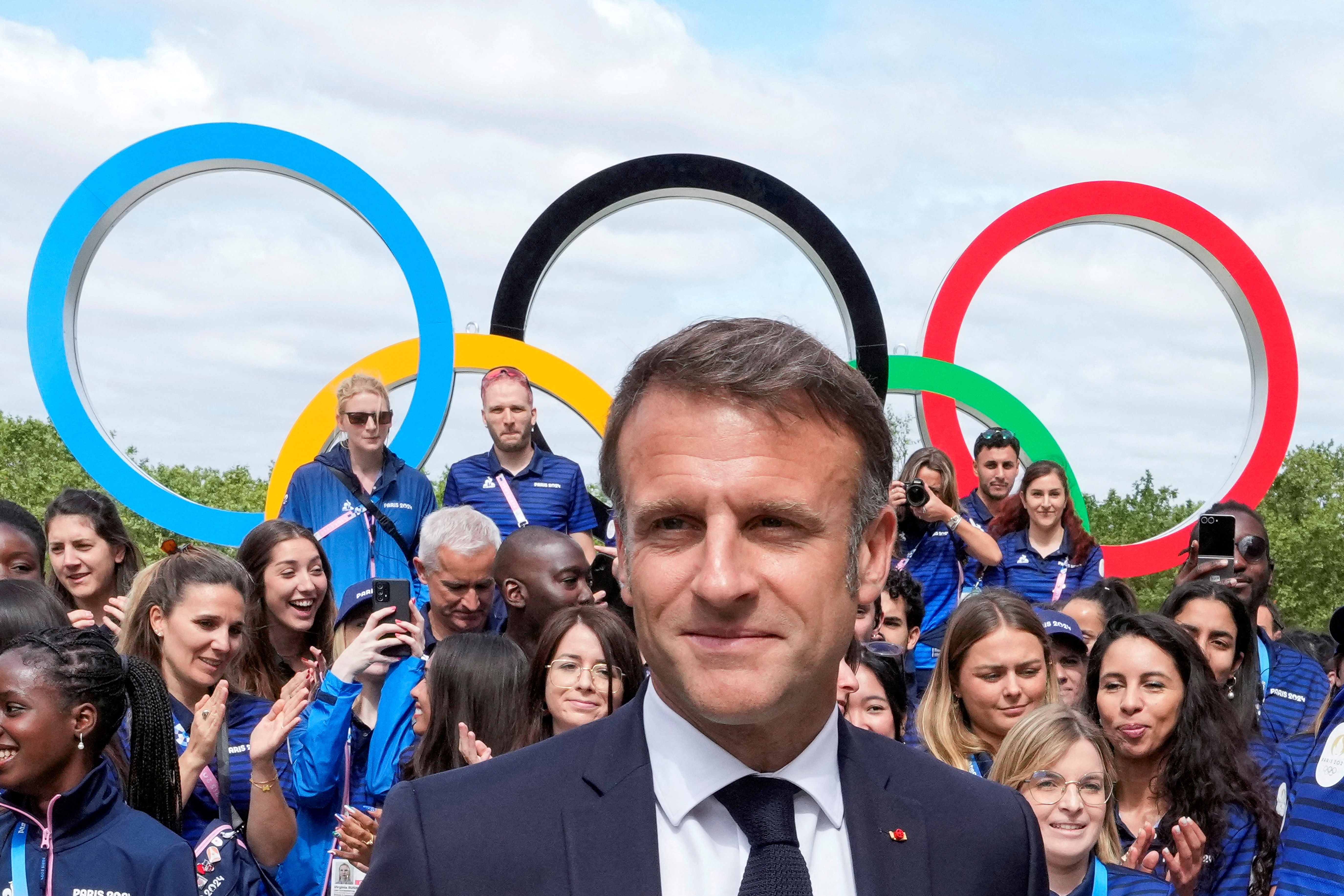 FILE PHOTO: French President Emmanuel Macron visits the Olympic village in Paris