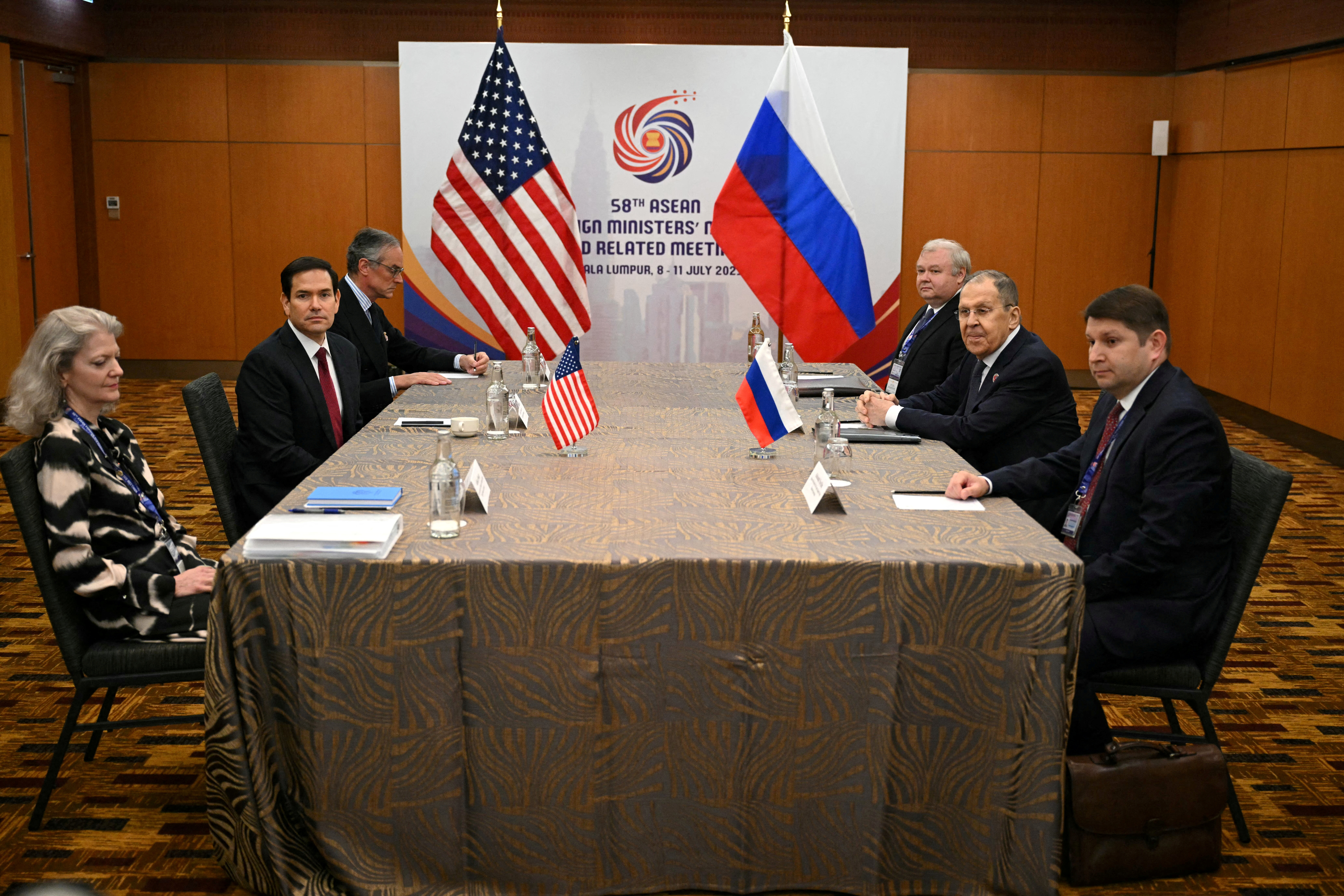 U.S. Secretary of State Marco Rubio meets with Russia's Foreign Minister Sergei Lavrov on the sidelines of the ASEAN Foreign Ministers' Meeting in Kuala Lumpur