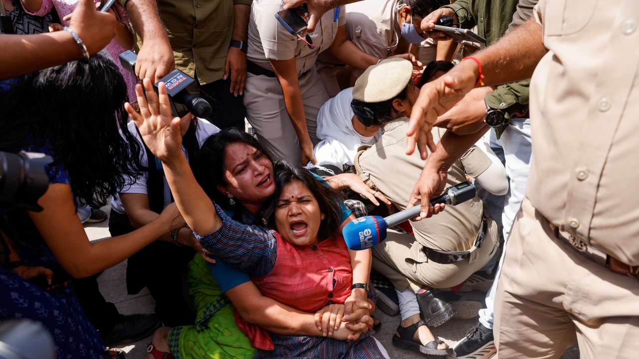 Protest by supporters of the Aam Aadmi Party (AAP) in New Delhi