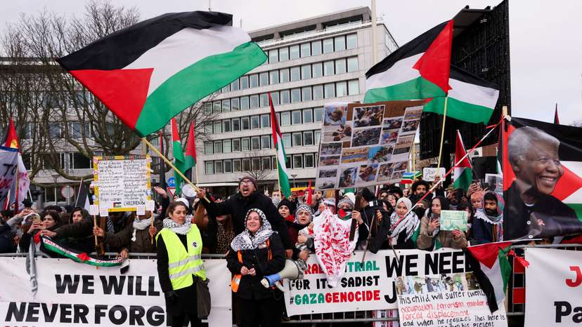 FILE PHOTO: Protests near the ICJ in the Hague as Israel and South Africa face each other in the Gaza genocide case