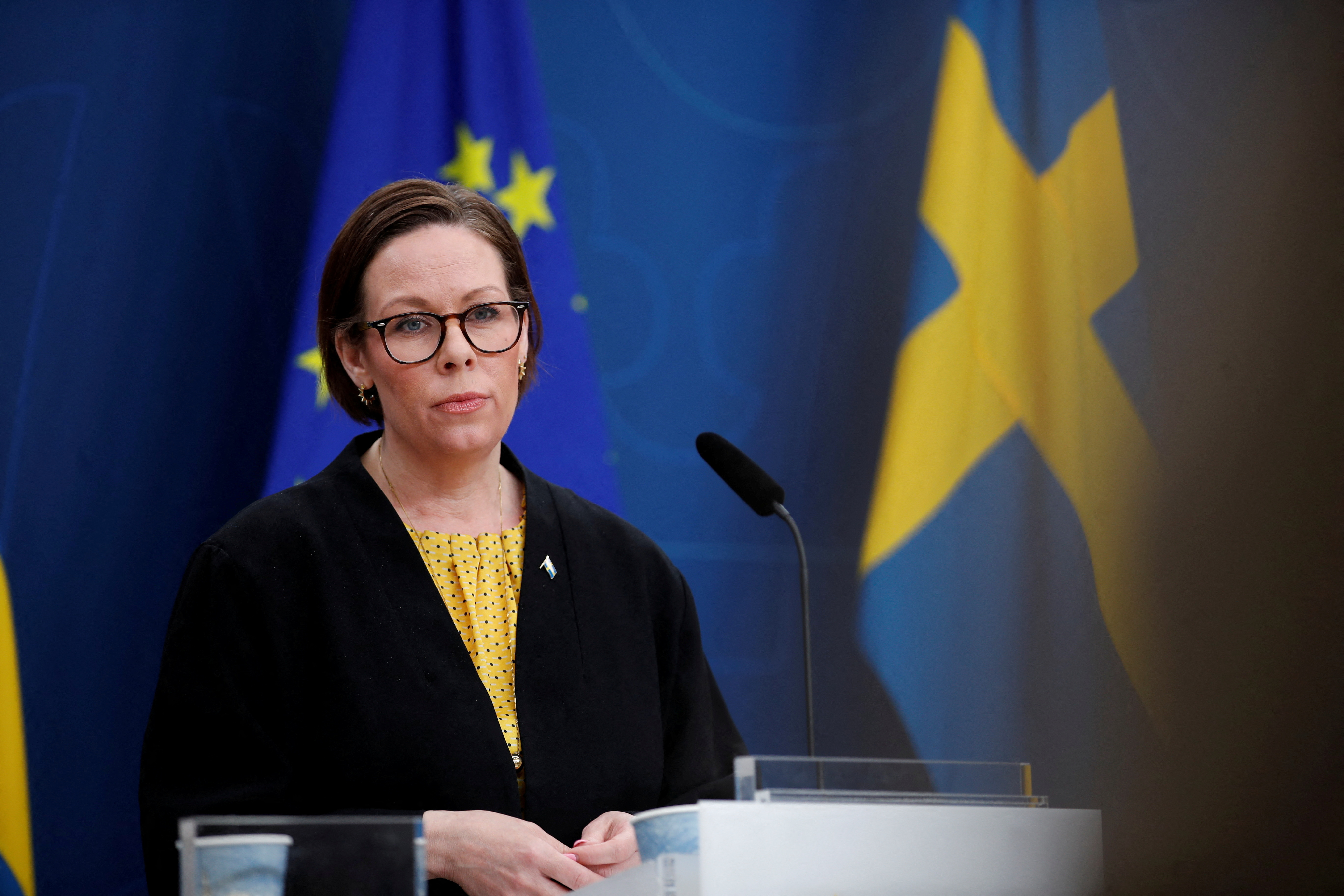 FILE PHOTO: Swedish Foreign Minister Stenergard holds a press conference on the occasion of the release of Swedish journalist Joakim Medin in Stockholm