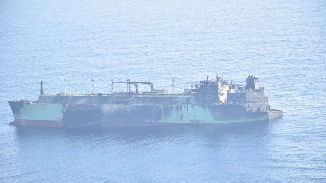 A Russian LNG tanker, Arctic Metagaz, damaged earlier this month and currently adrift without crew, floats in international waters in the Mediterranean Sea between Malta and the Italian islands of Lampedusa and Linosa