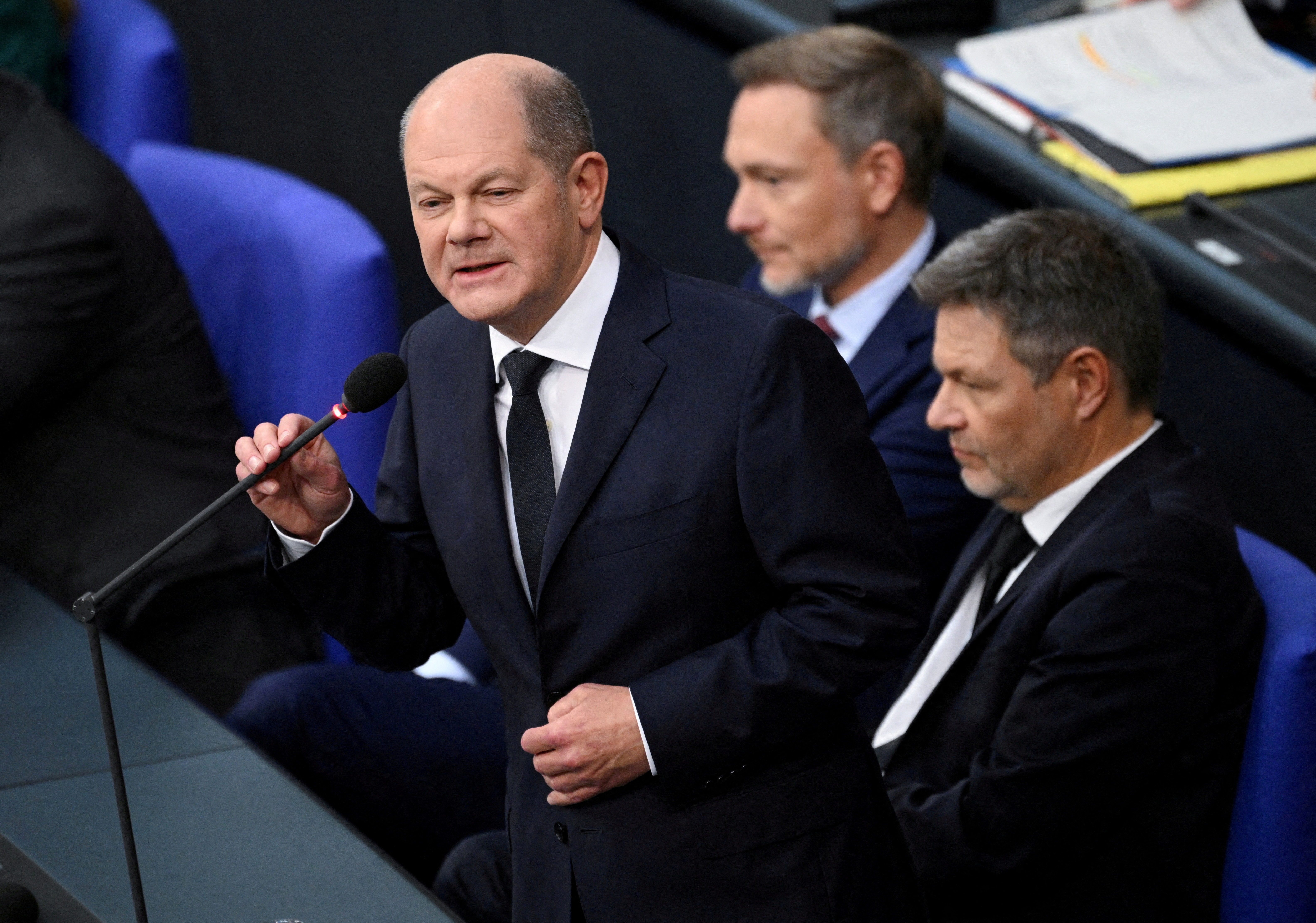 FILE PHOTO: FILE PHOTO: German Chancellor Scholz speaks during hearing in the lower house of parliament Bundestag