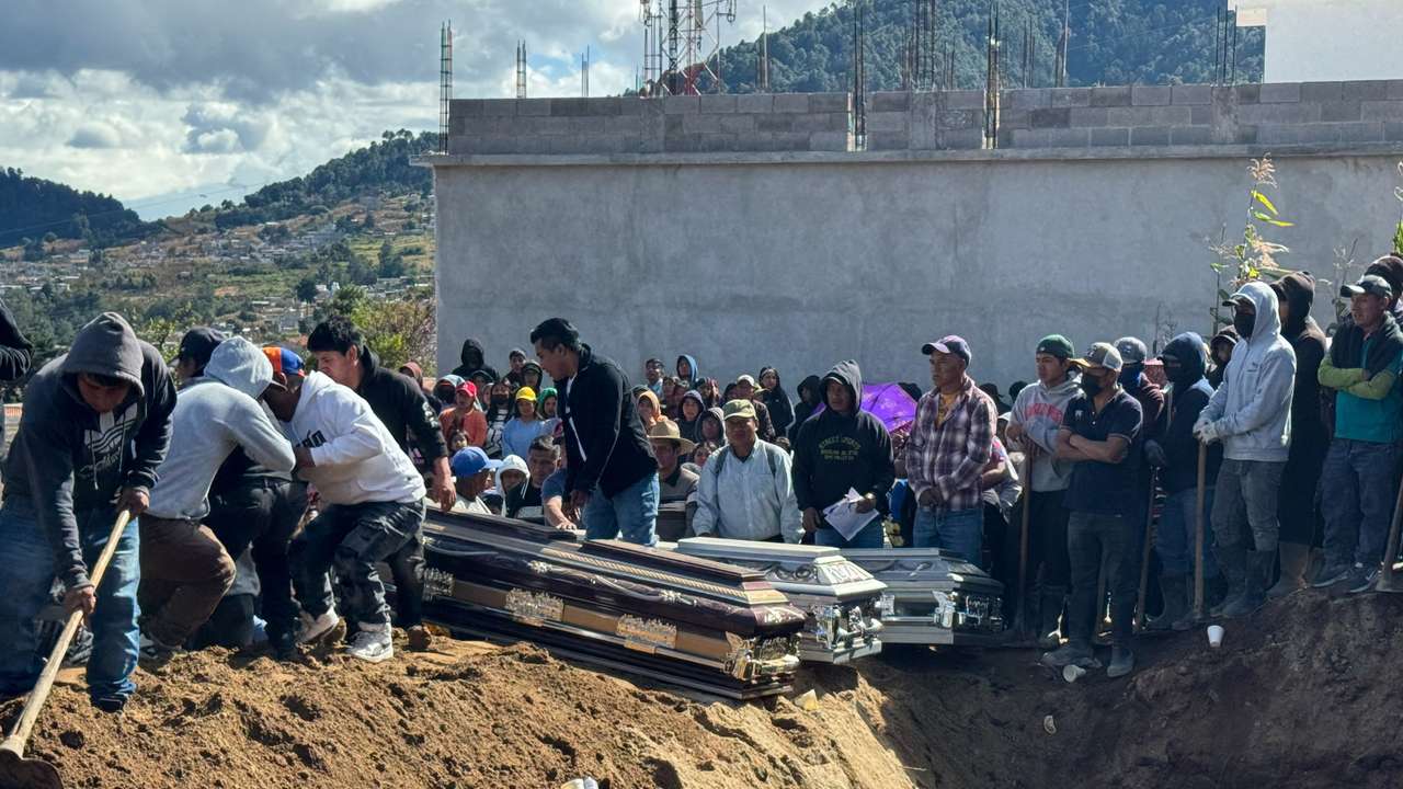 Villagers attend a mass funeral for victims killed during a prolonged attack by heavily armed organized crime groups on a military outpost, as Guatemalan President Bernardo Arevalo declared a 15-day "state of prevention" in the western municipalities of Nahuala and Santa Catarina Ixtahuacan, in Solola Department, in Nahuala, Guatemala, December 14, 2025. REUTERS/Jose Cutz