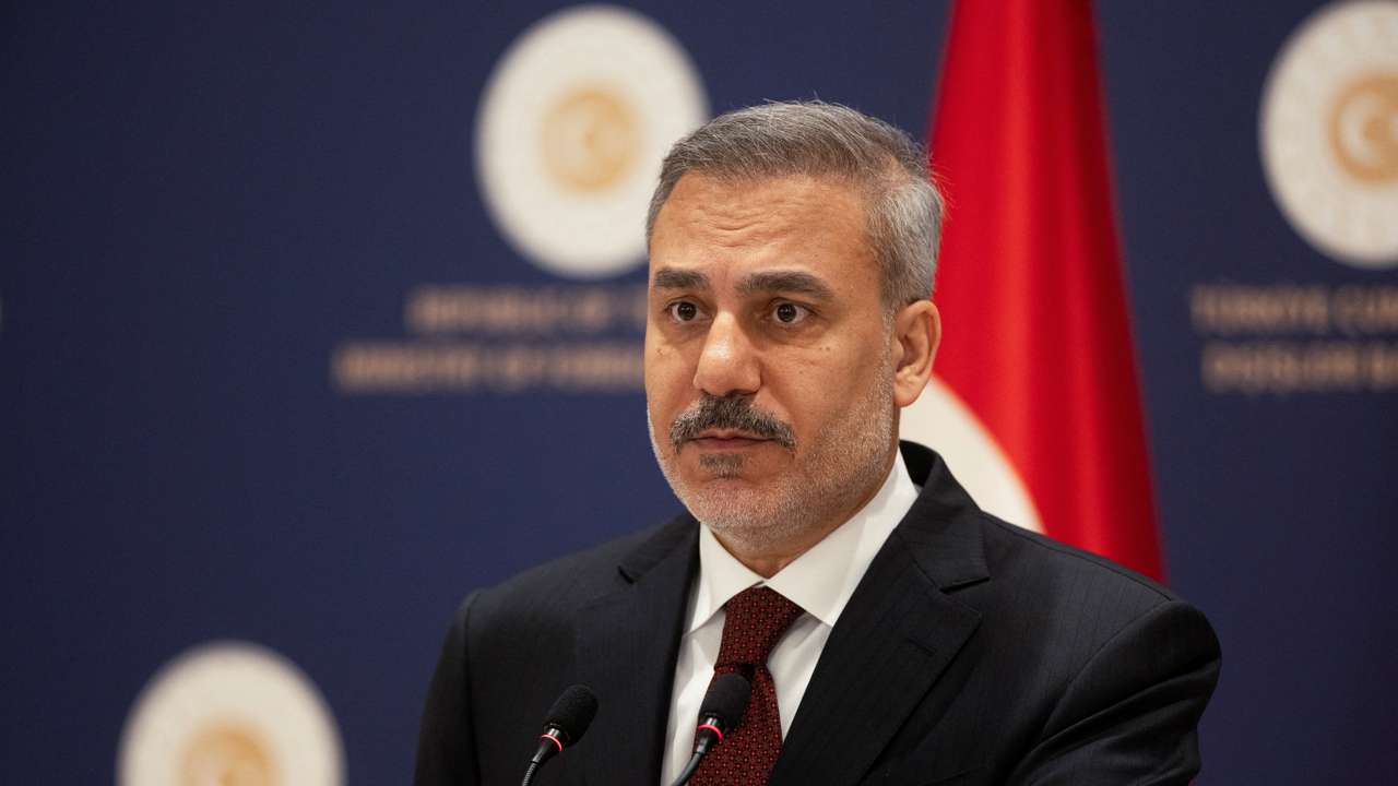 Turkish Foreign Minister Hakan Fidan speaks during a press conference in Istanbul