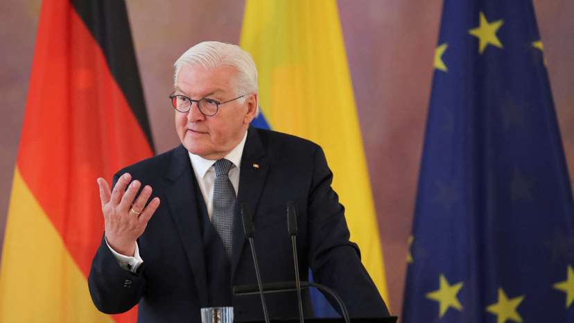 FILE PHOTO: German President Frank-Walter Steinmeier gestures during a ceremony