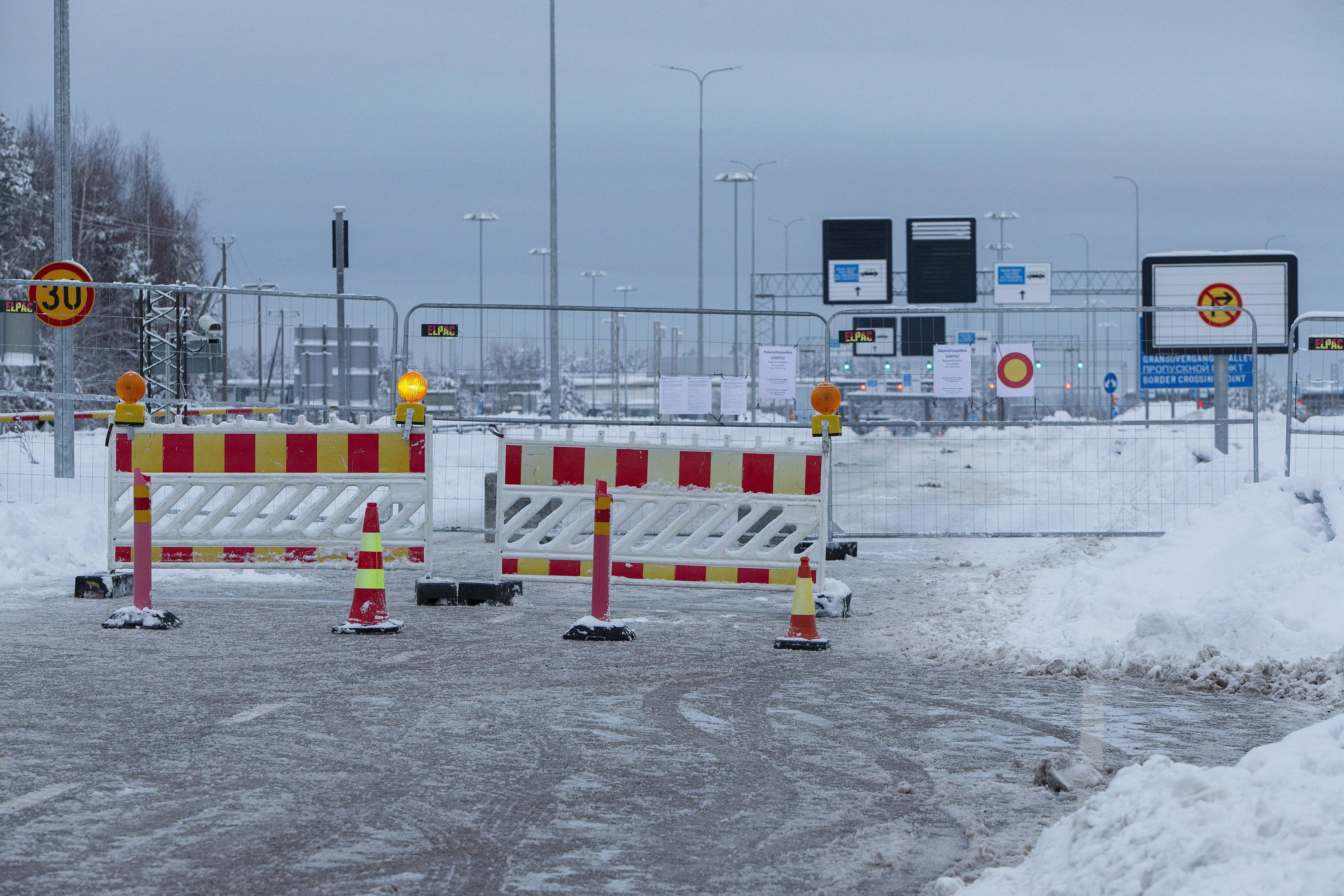 View of the road to closed Vaalimaa border check point between Finland and Russia in VirolahtI