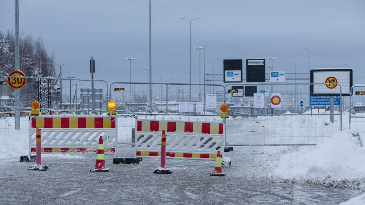 View of the road to closed Vaalimaa border check point between Finland and Russia in VirolahtI