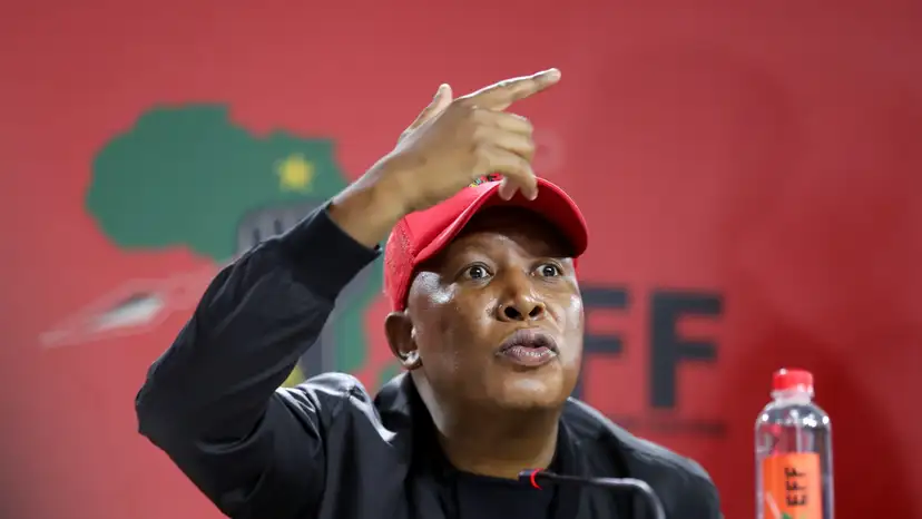 South Africa's EFF leader Julius Malema gives a presser in Johannesburg