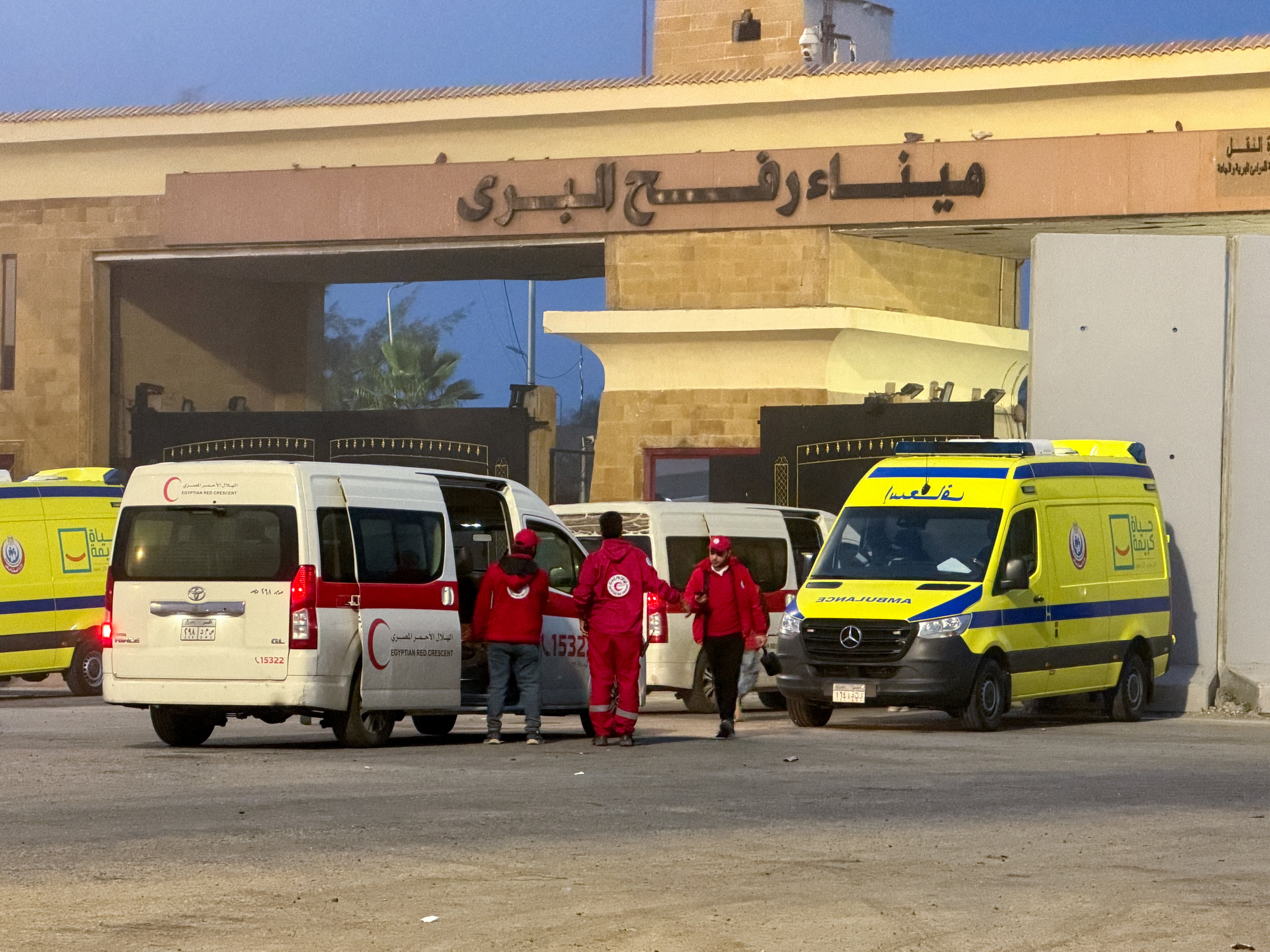 FILE PHOTO: Ambulances and aid trucks bound for Gaza at Egypt's Rafah crossing