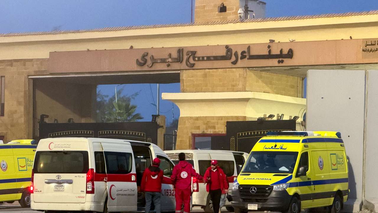 FILE PHOTO: Ambulances and aid trucks bound for Gaza at Egypt's Rafah crossing