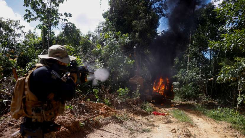 Operation against illegal gold mining at the Urupadi National Forest Park in the Amazon rainforest