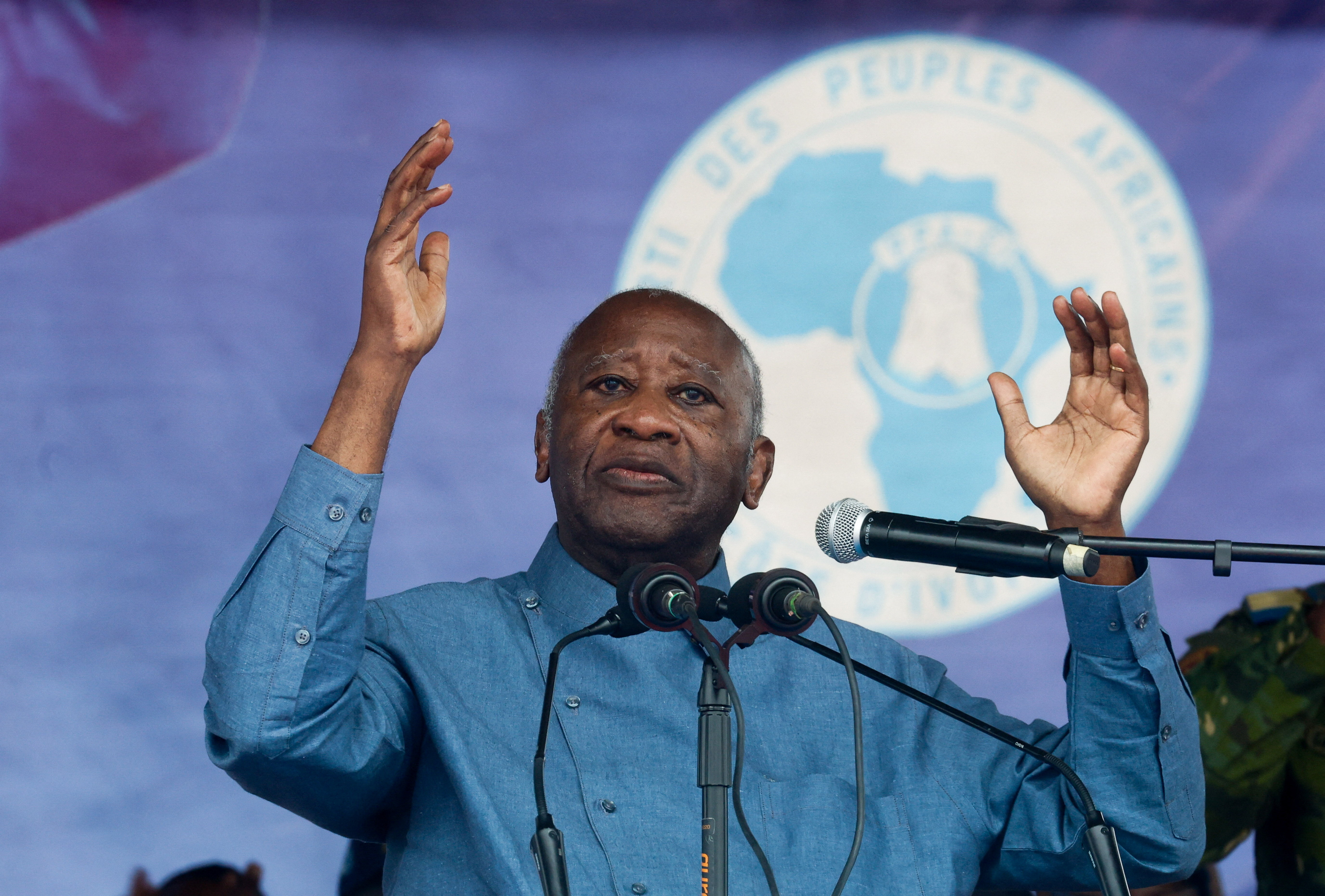 Laurent Gbagbo, former Ivory Coast president and president of PPA-CI (African People's Party of Cote d'Ivoire) holds a meeting in Abidjan