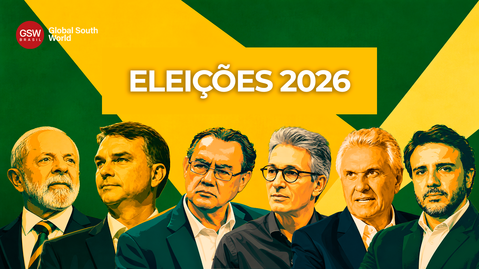 Ilustracão estilizada com os seis principais candidatos à presidência da República