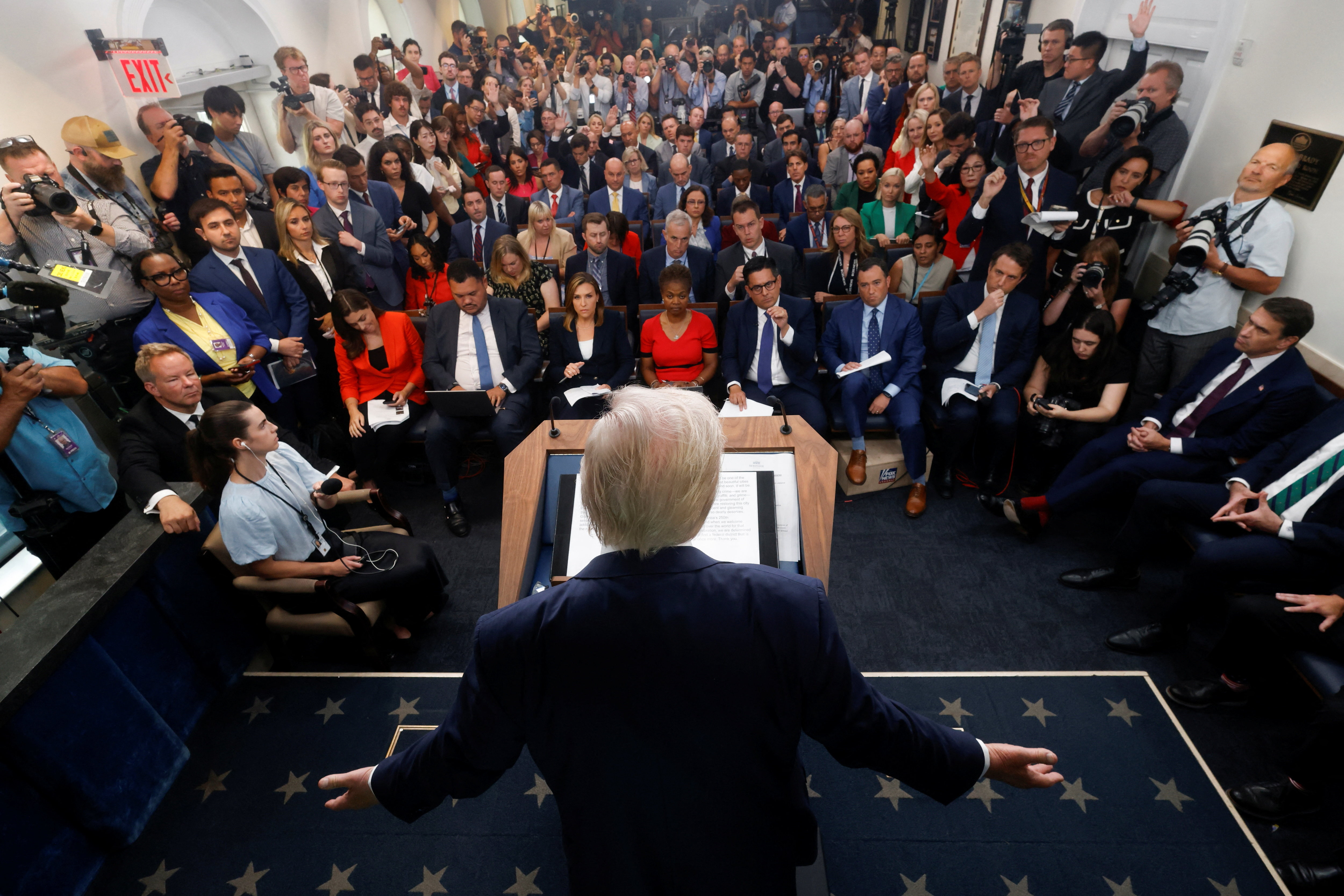 U.S. President Trump meets members of the media at the White House in Washington, D.C