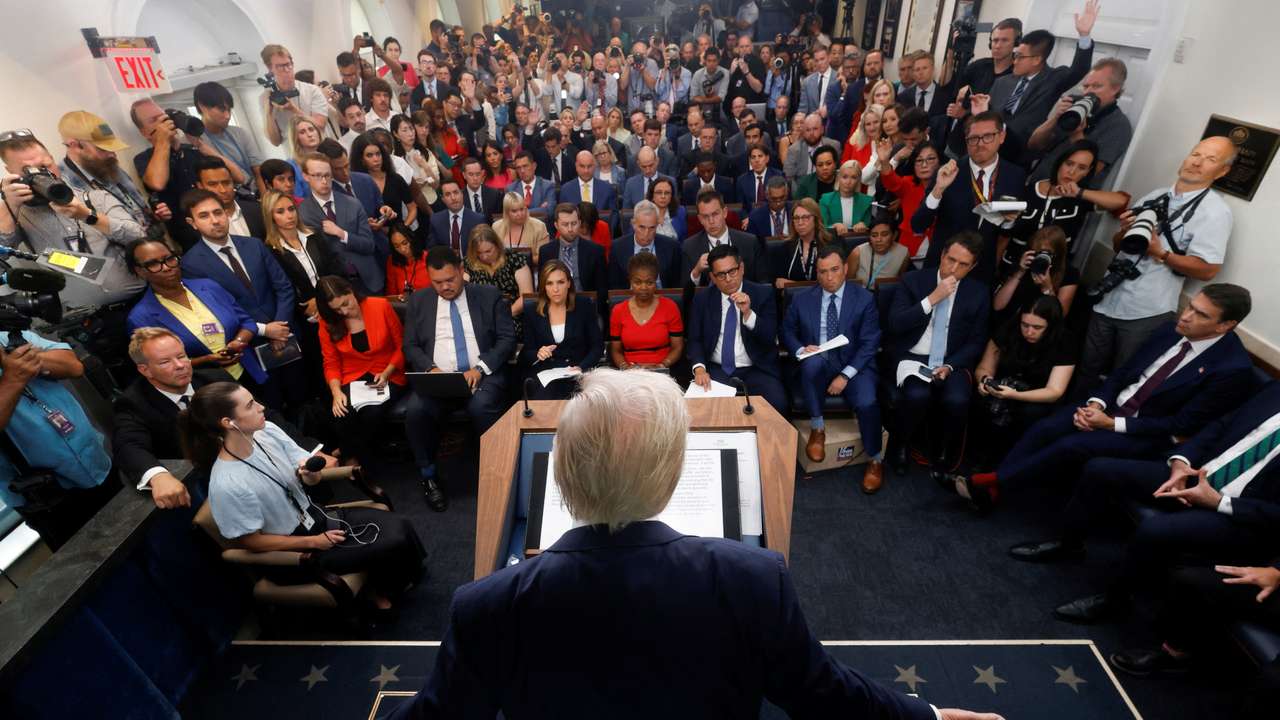 U.S. President Trump meets members of the media at the White House in Washington, D.C