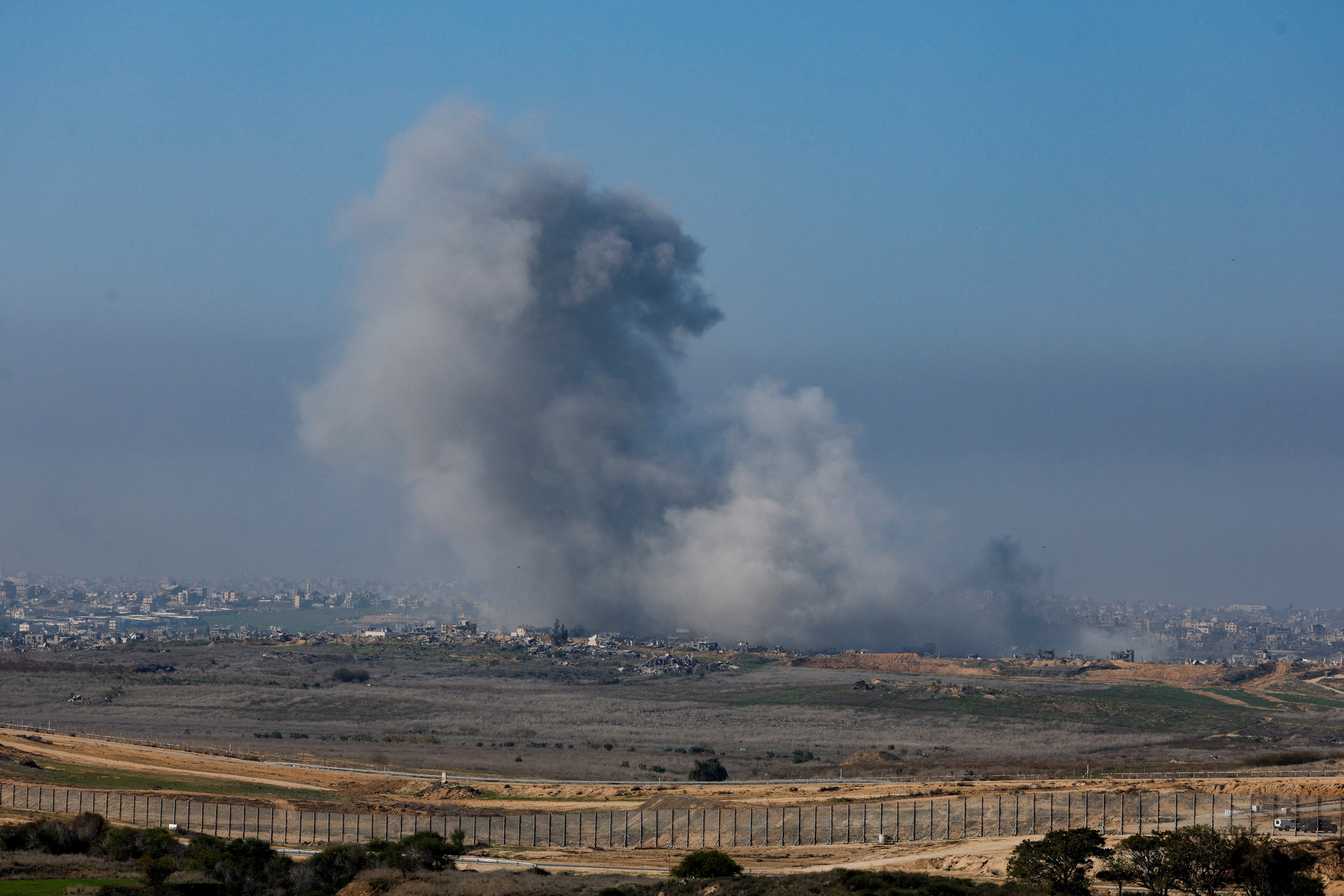 Smoke rises from an explosion in North Gaza