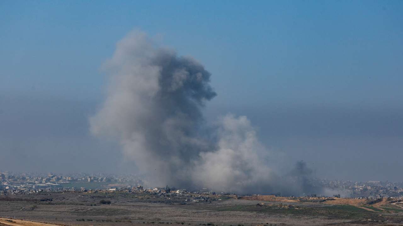 Smoke rises from an explosion in North Gaza