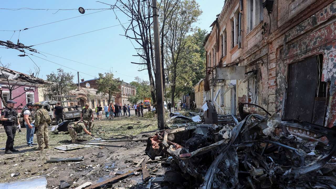 Aftermath of a Russian drone strike in Kharkiv