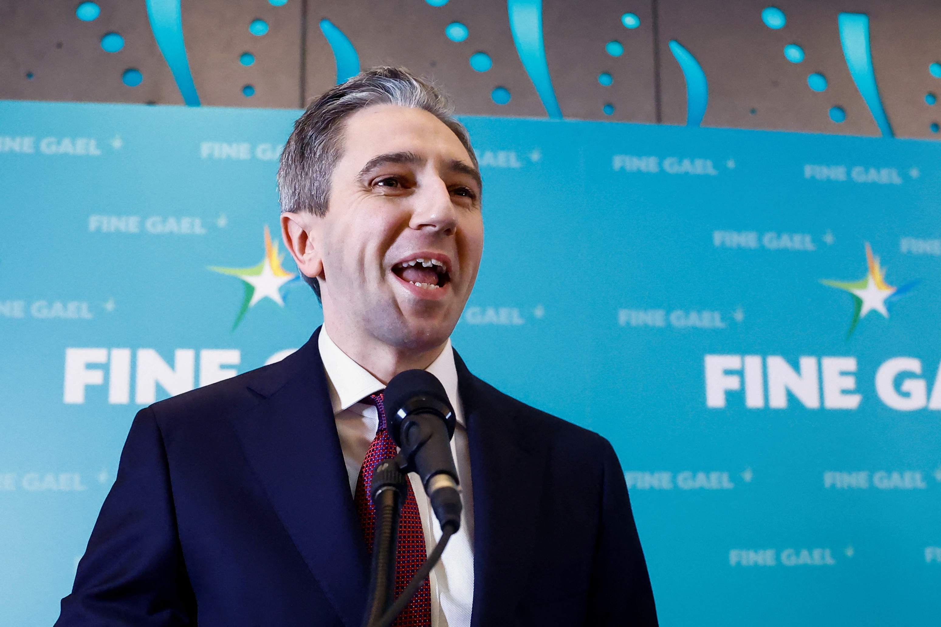 Ireland's Minister for Higher Education Simon Harris speaks to the media after being announced as the new leader of Fine Gael, in Athlone
