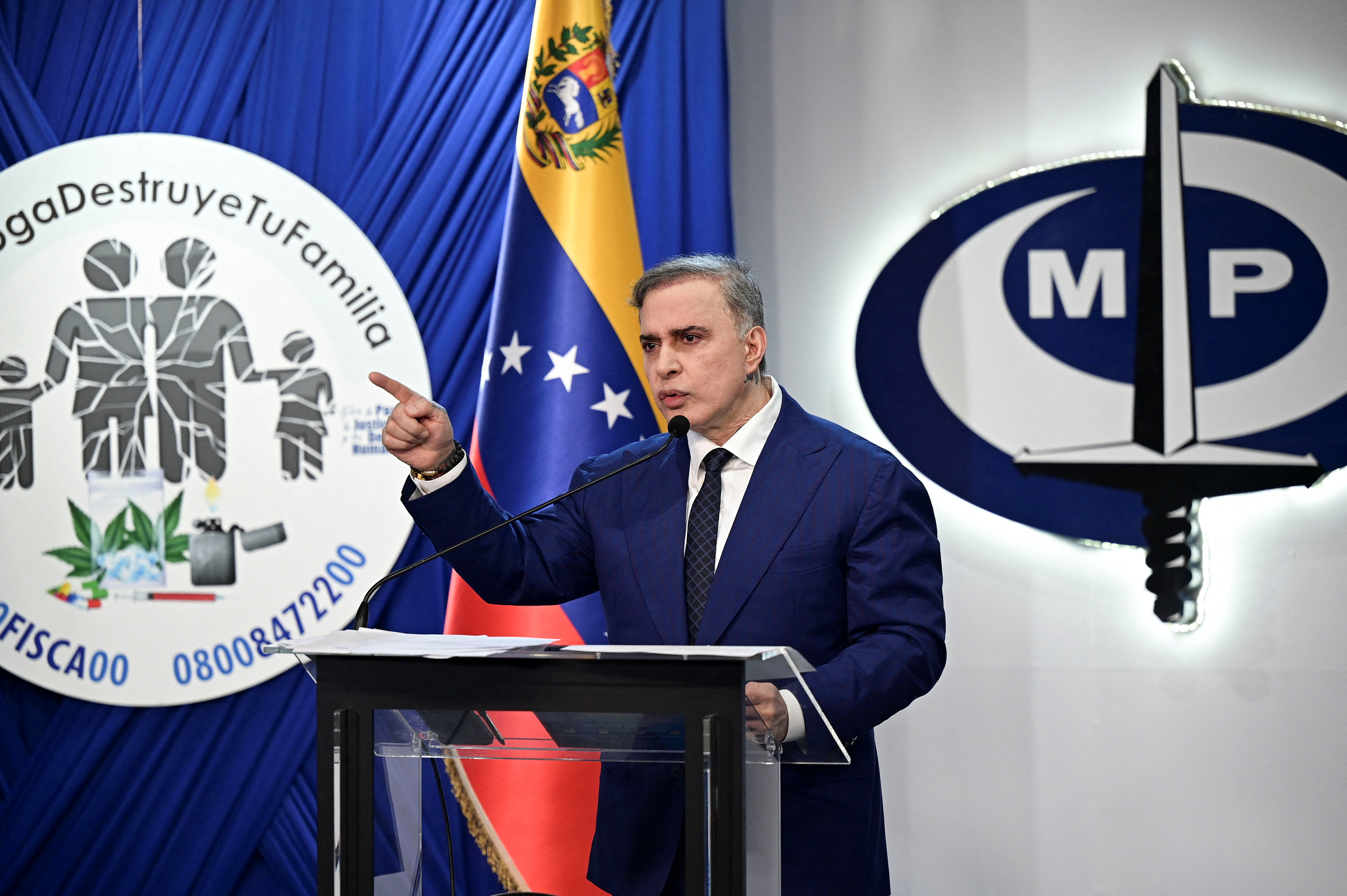 Venezuela's Attorney General Tarek Saab addresses the media, in Caracas