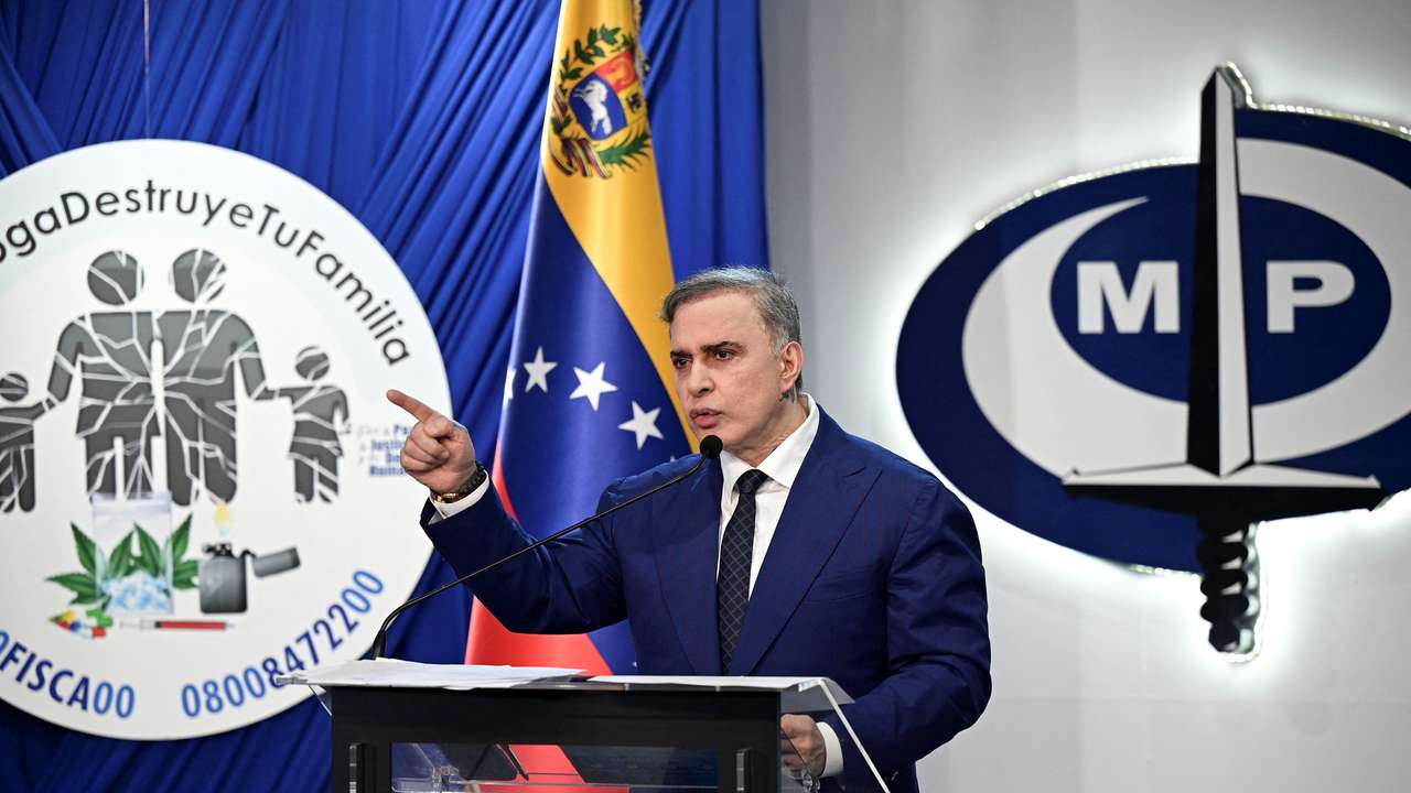 Venezuela's Attorney General Tarek Saab addresses the media, in Caracas