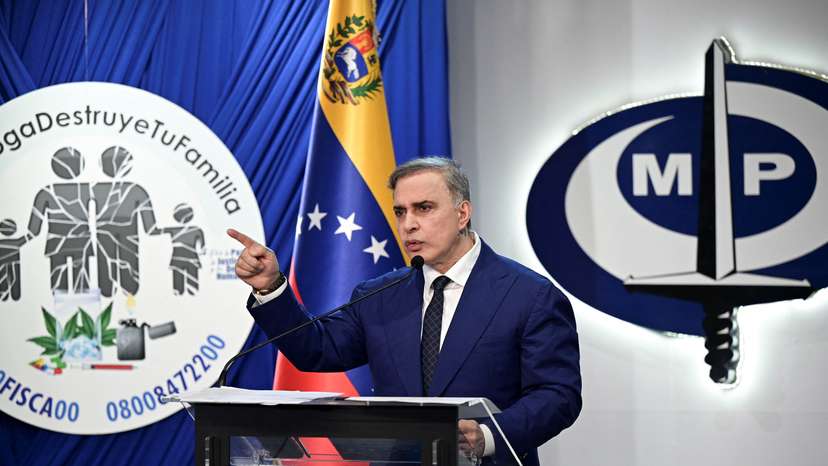 Venezuela's Attorney General Tarek Saab addresses the media, in Caracas
