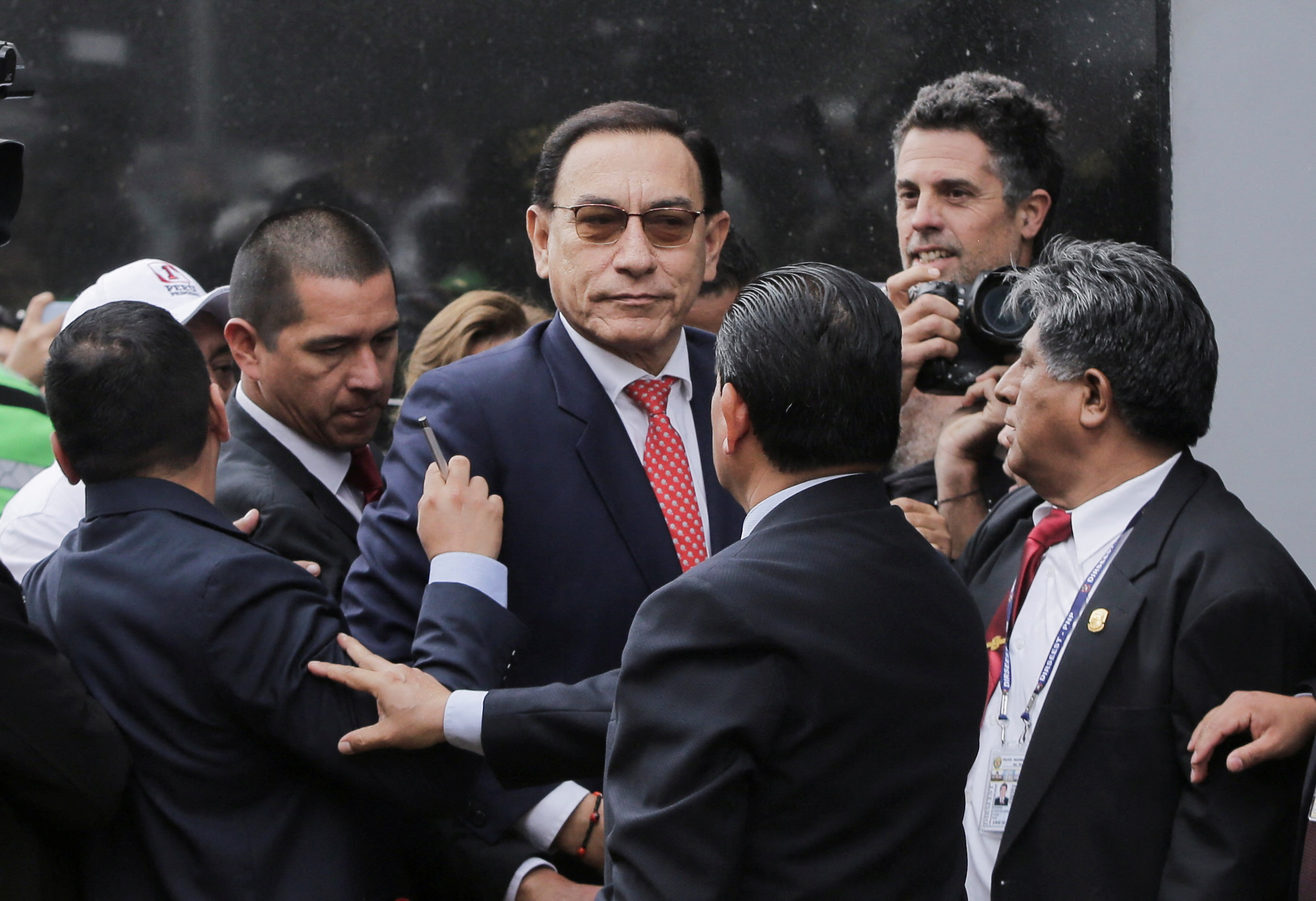 Former Peruvian President Martin Vizcarra attends court to hear the sentence in the case against him, in Lima