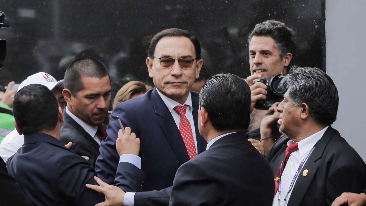 Former Peruvian President Martin Vizcarra attends court to hear the sentence in the case against him, in Lima