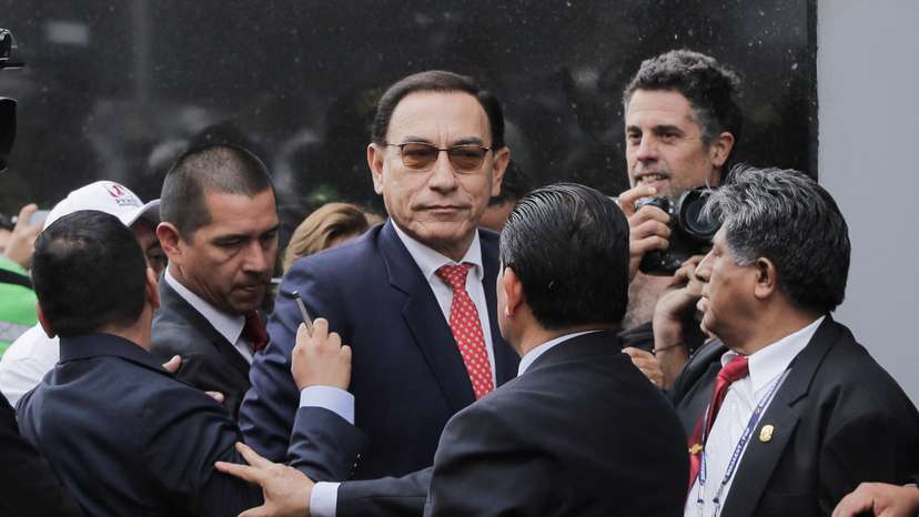 Former Peruvian President Martin Vizcarra attends court to hear the sentence in the case against him, in Lima