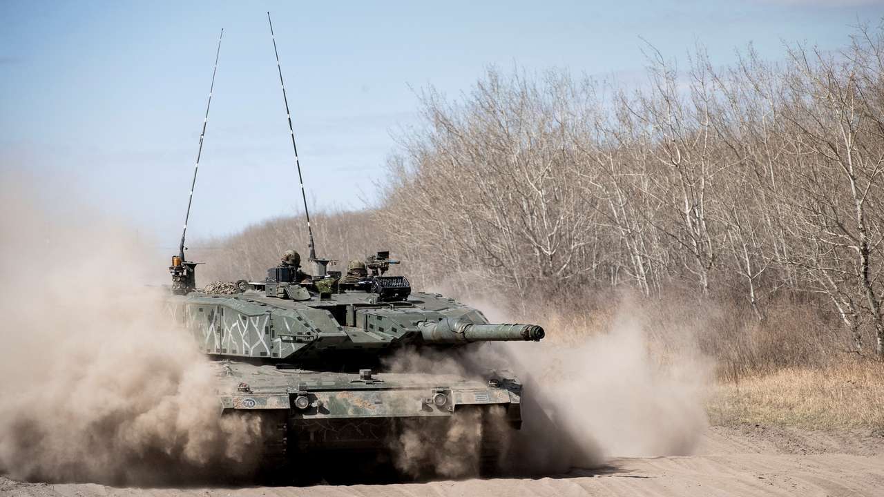 FILE PHOTO: Leopard tank from Lord Strathcona's Horse (Royal Canadians) is taken out after undergoing maintenance in preparation for Exercise MAPLE RESOLVE at 3rd Canadian Division Support Base Detachment Wainwright