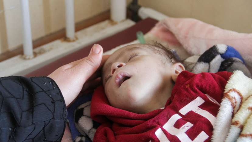 Palestinian children, who are suffering from malnutrition, receive healthcare at Kamal Adwan Hospital in northern Gaza Strip