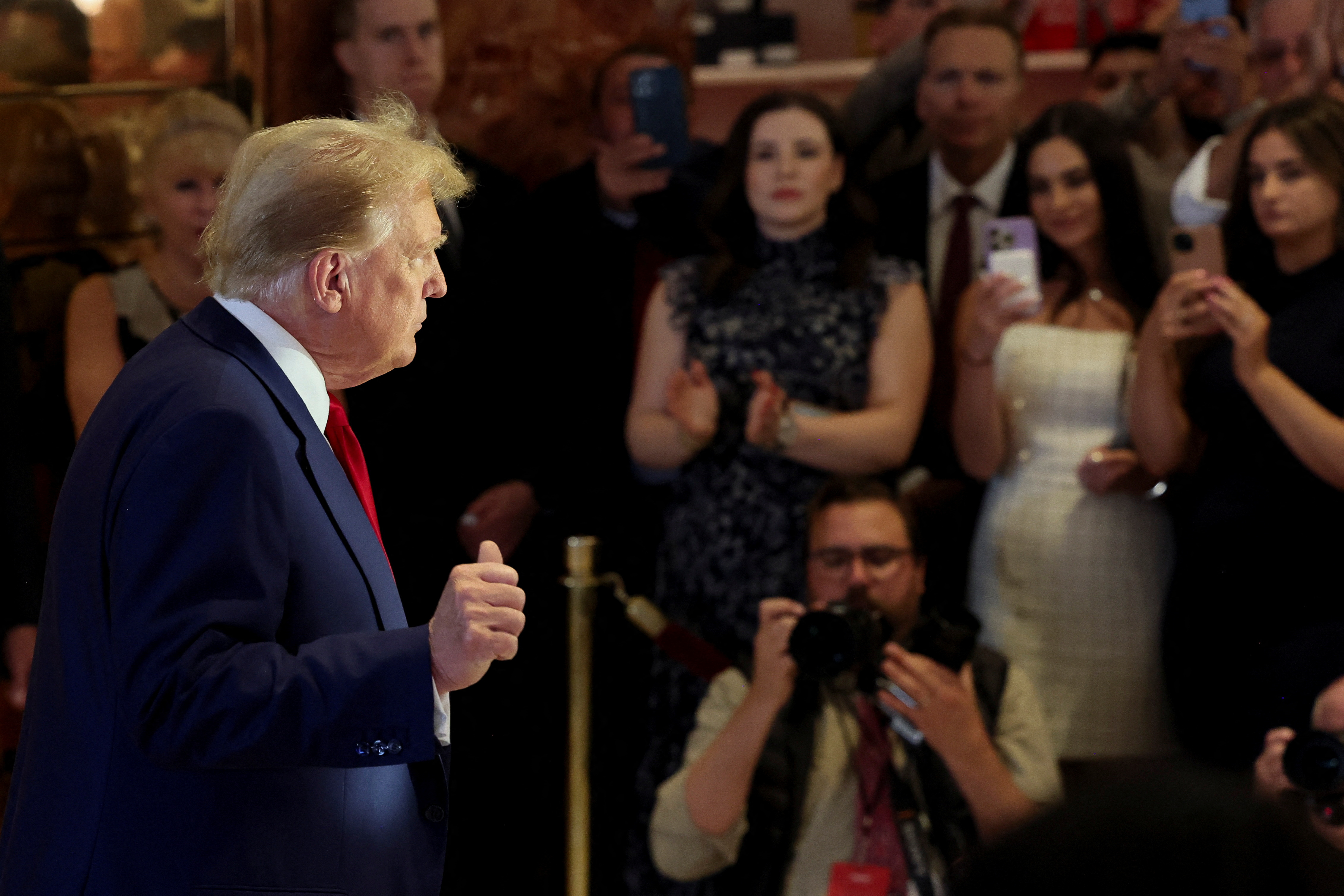 Former U.S. President Trump attends a press conference, in New York