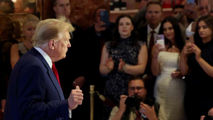 Former U.S. President Trump attends a press conference, in New York