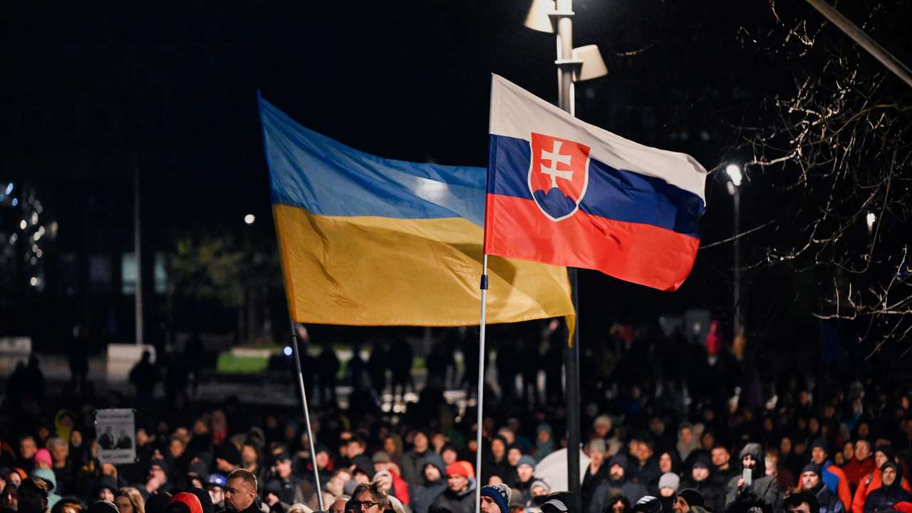 Pro-Ukraine protest against the Slovak government's foreign policy in Bratislava