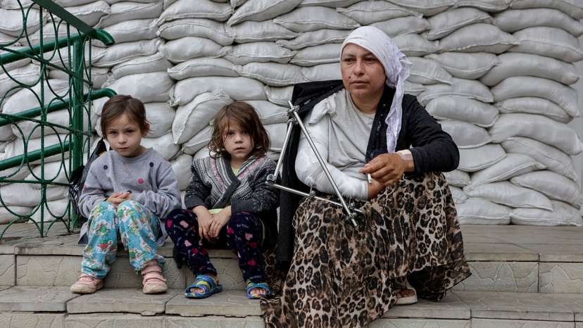 Mother of eight at a refugee centre in Sumy