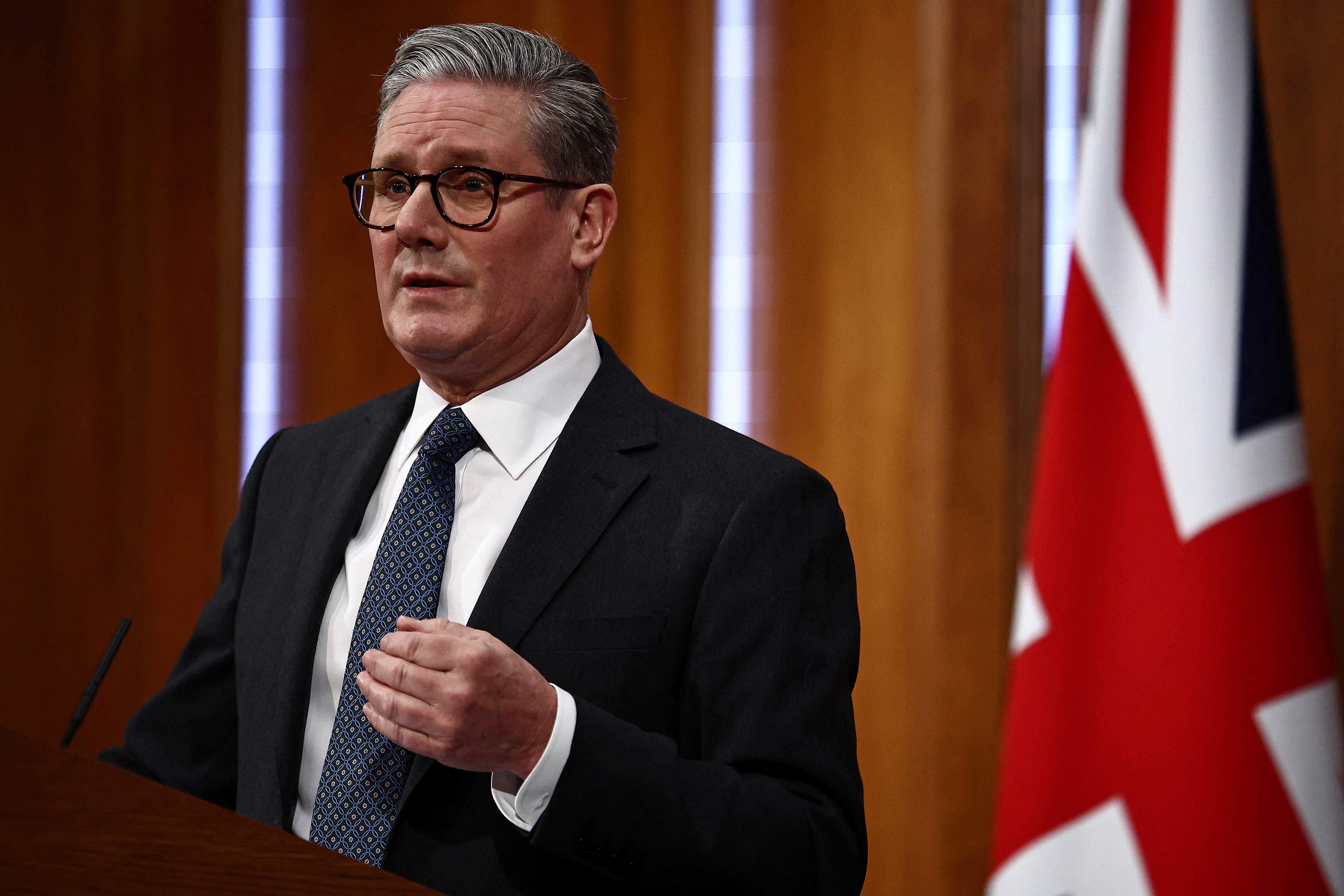 Britain's Prime Minister Keir Starmer's press conference at the Downing Street Briefing Room in central London