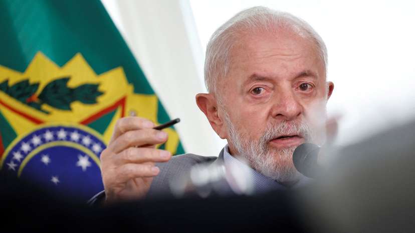 Brazil's President Luiz Inacio Lula da Silva attends a meeting with ministers to discuss online bets sites, at the Planalto Palace in Brasilia