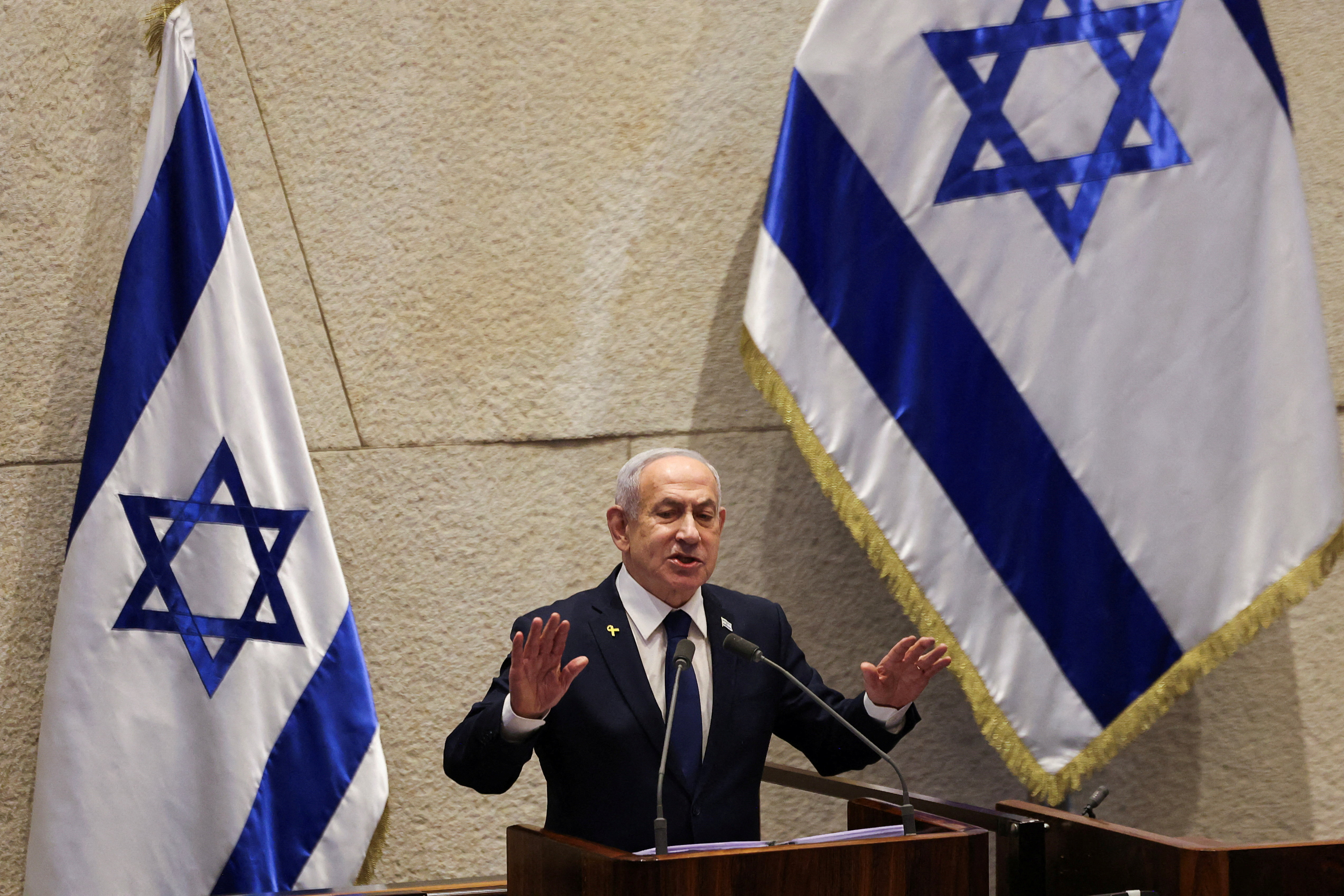 FILE PHOTO: Israeli Prime Minister Netanyahu speaks at the plenum of the Knesset, in Jerusalem