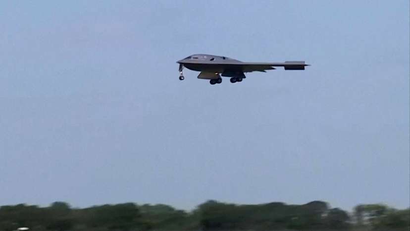 A U.S. Air Force B-2 stealth bomber returns after the U.S. attacked key Iranian nuclear sites, at Whiteman Air Force Base in Missouri