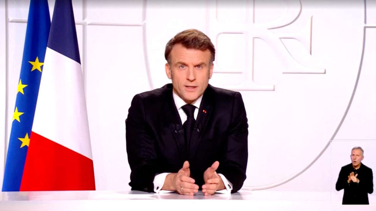 French President Emmanuel Macron addresses the nation, in Paris