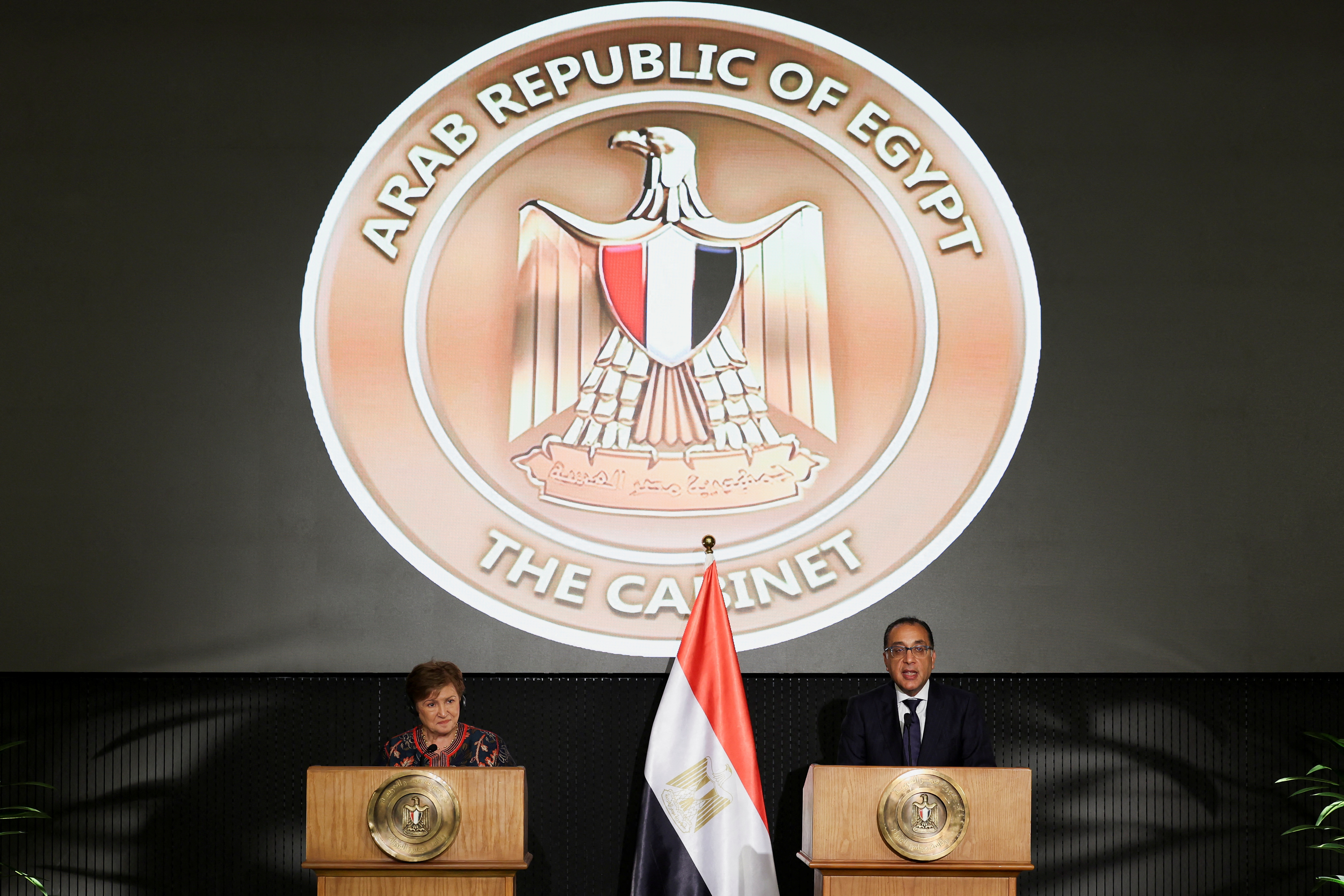 IMF's Managing Director Georgieva attends a press conference with Egyptian PM Madbouly, in Cairo