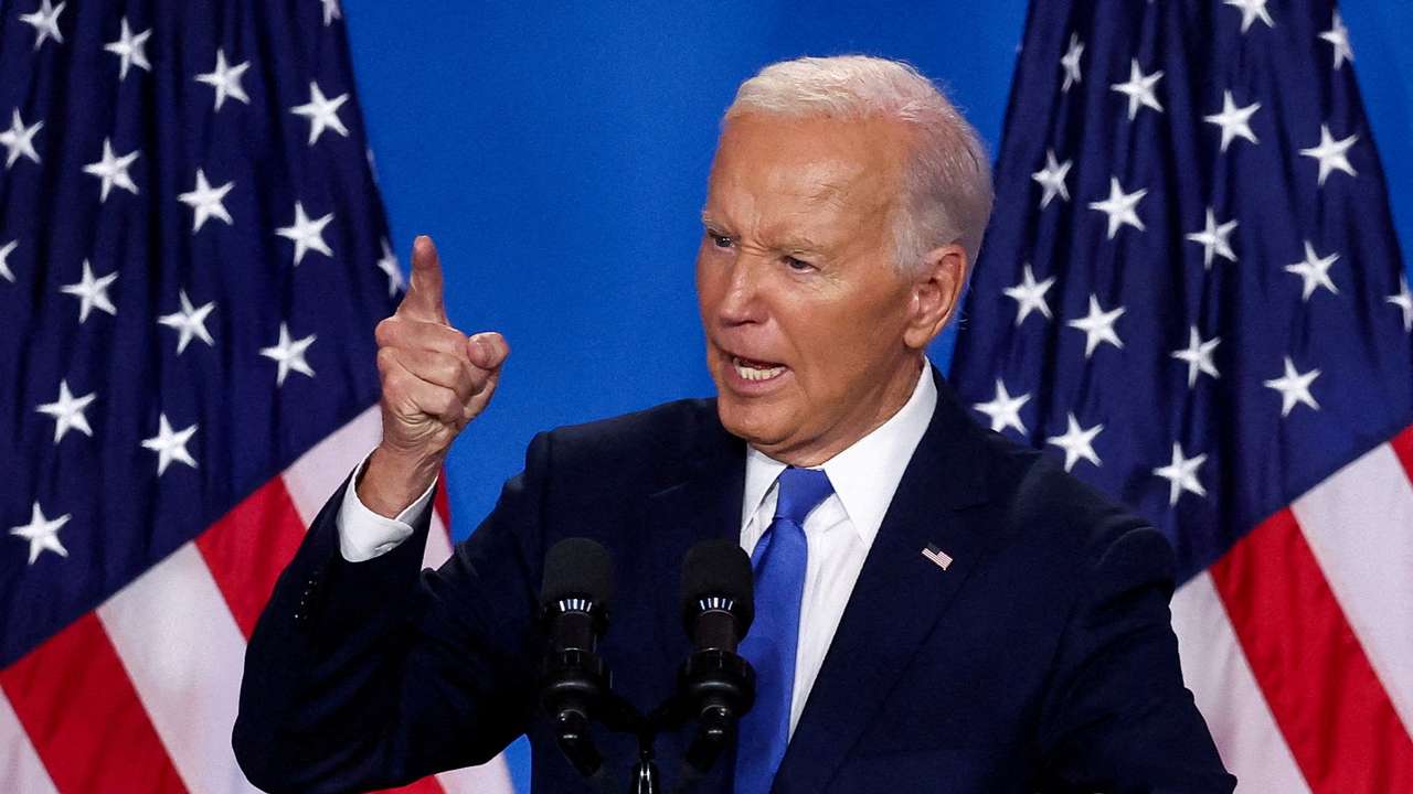 FILE PHOTO: U.S. President Joe Biden speaks at NATO's 75th anniversary summit, in Washington