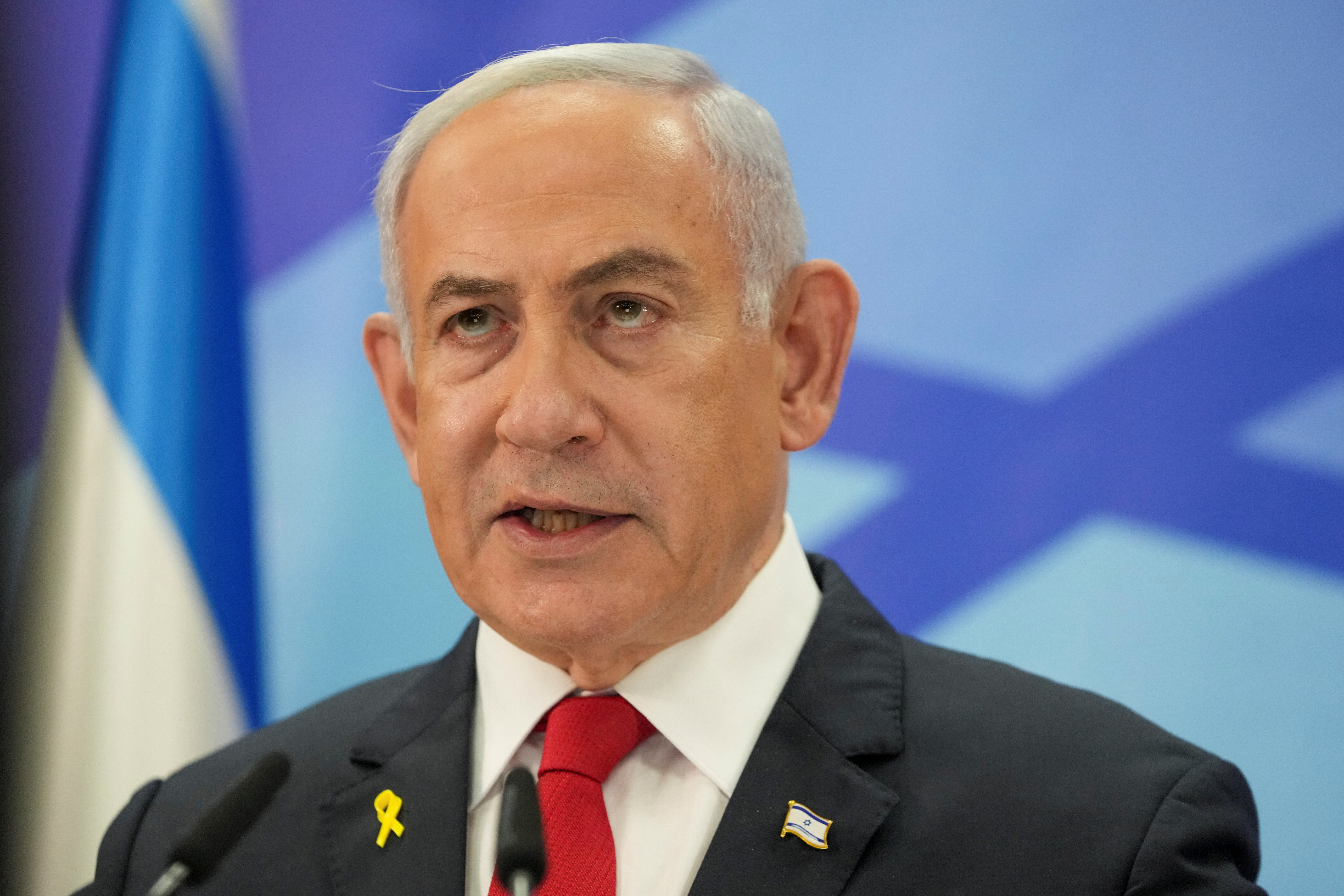 Israeli Prime Minister Benjamin Netanyahu speaks during a press conference in Jerusalem